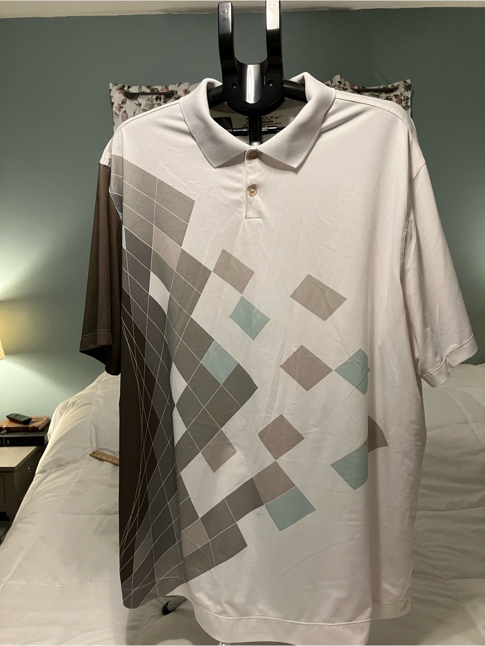 Nike Golf Dri-FIT Men’s XXL Geometric Polo Shirt White Gray Blue